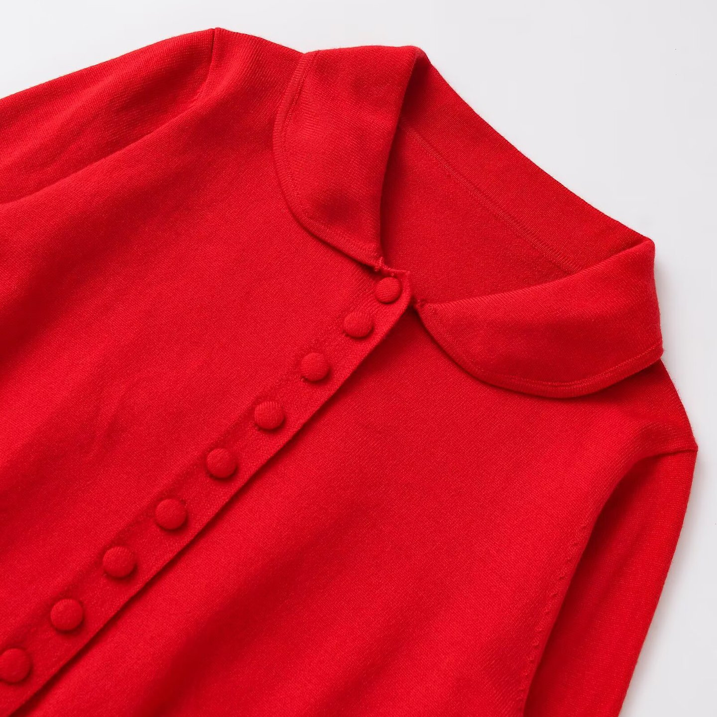 Fitted Knit Top Peter Pan Collar Long Sleeve KUN-00045