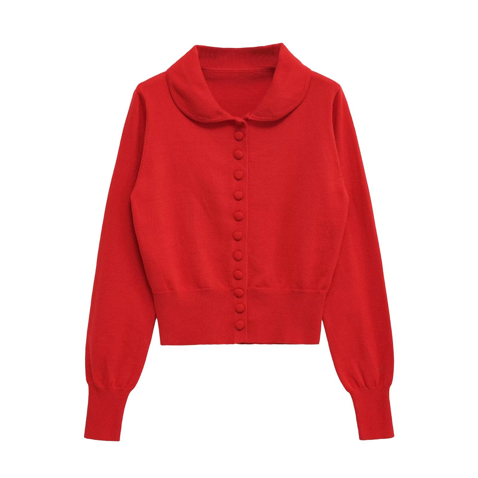 Fitted Knit Top Peter Pan Collar Long Sleeve KUN-00045