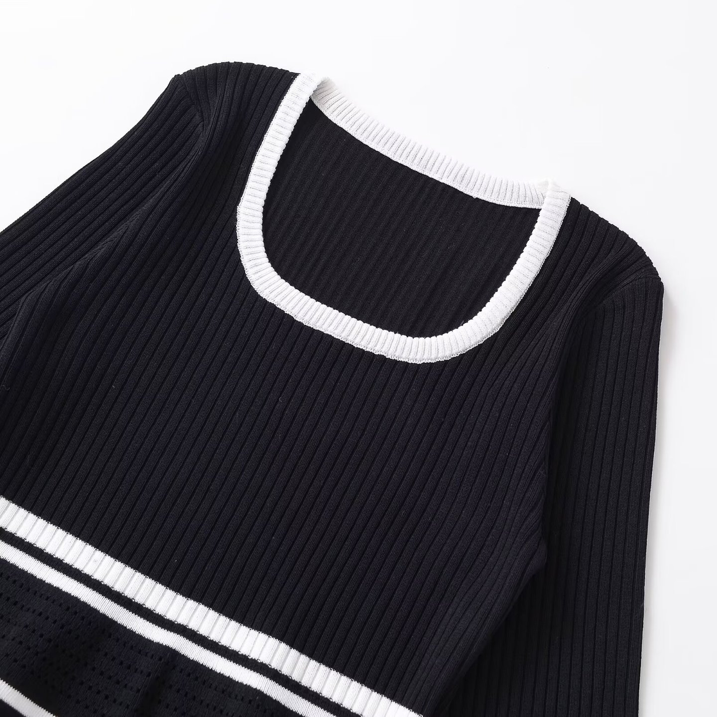Ribbed Knit Top - Stylish European American Style Women's Sweater KUN-00094