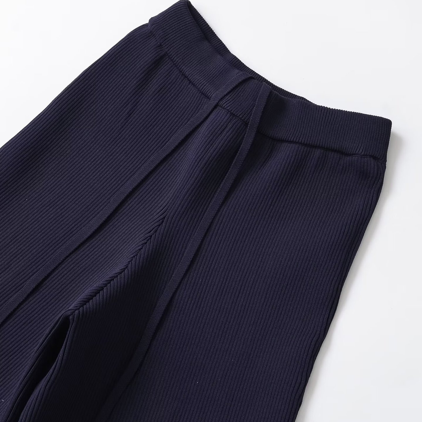 Knit Pants Blue High Waist Trousers KUN-00013