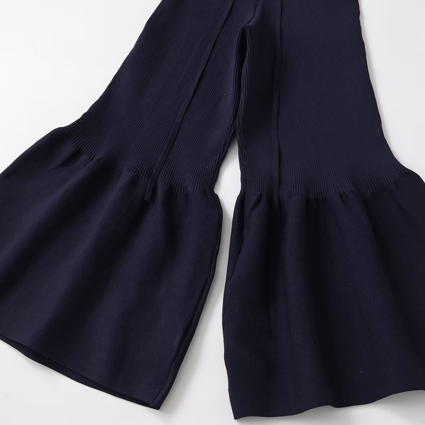 Knit Pants Blue High Waist Trousers KUN-00013