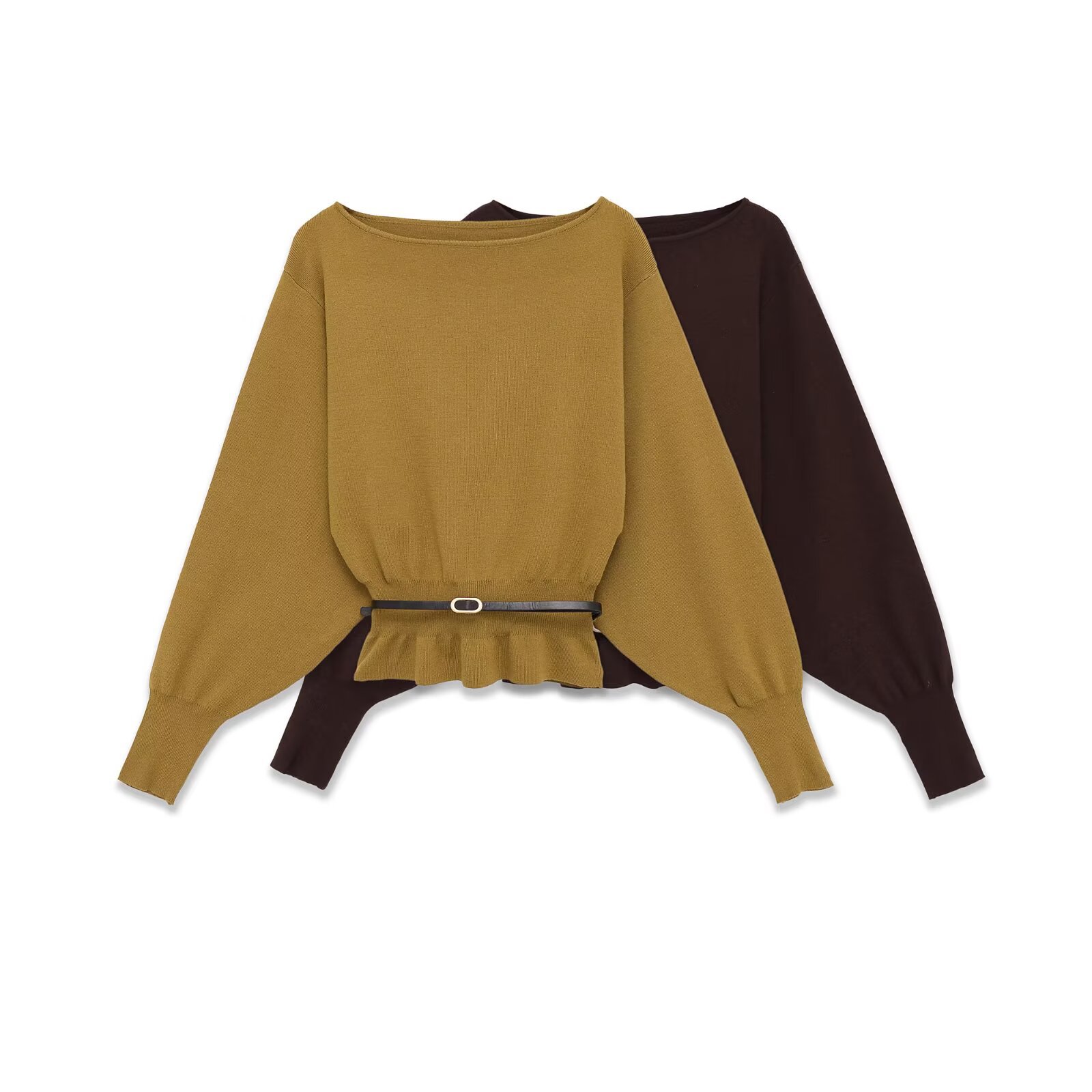 Top en maille asymétrique à manches longues et ceinture KUN-00062