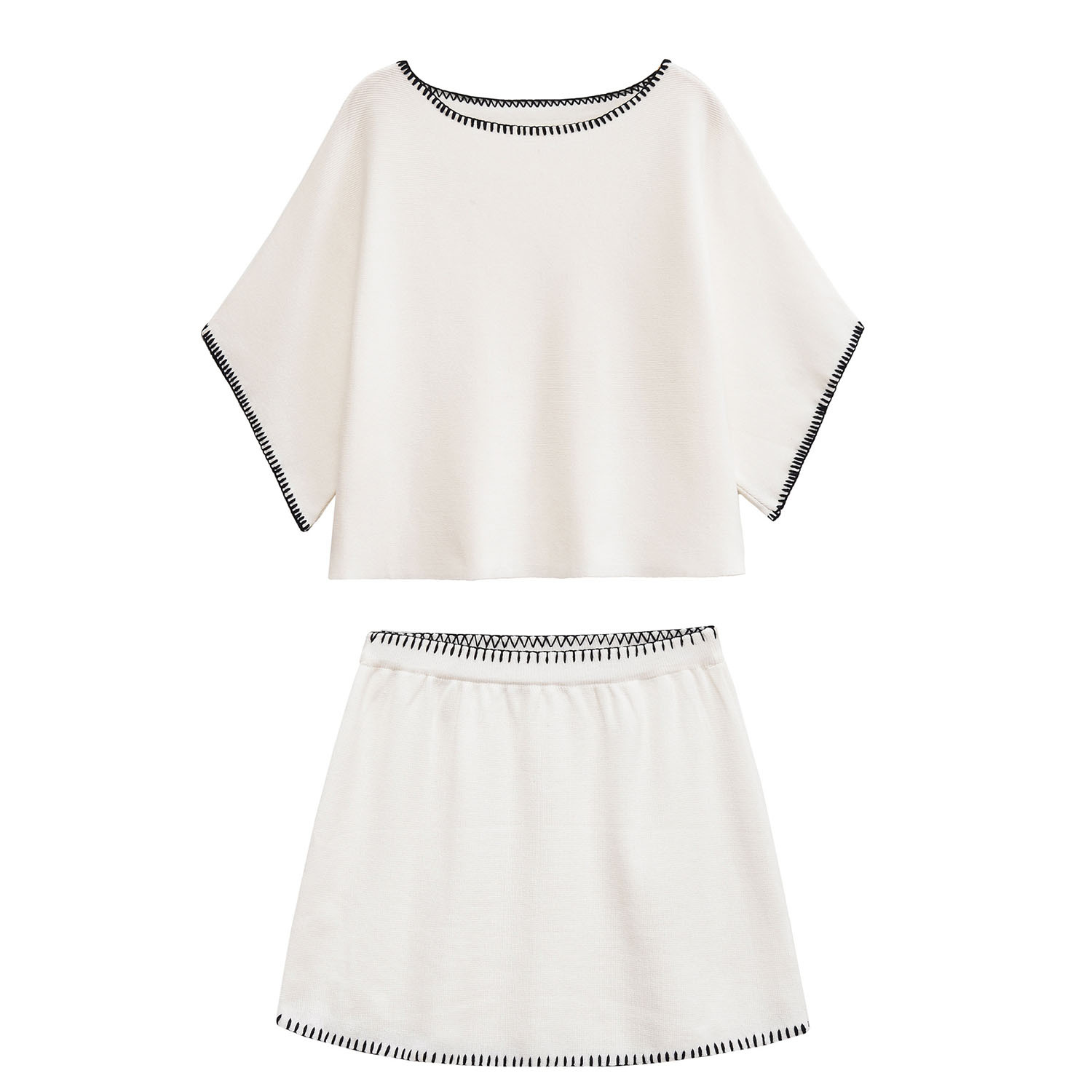 Conjunto de vestido y top de punto - Bordado en bloques de color KUN-00124