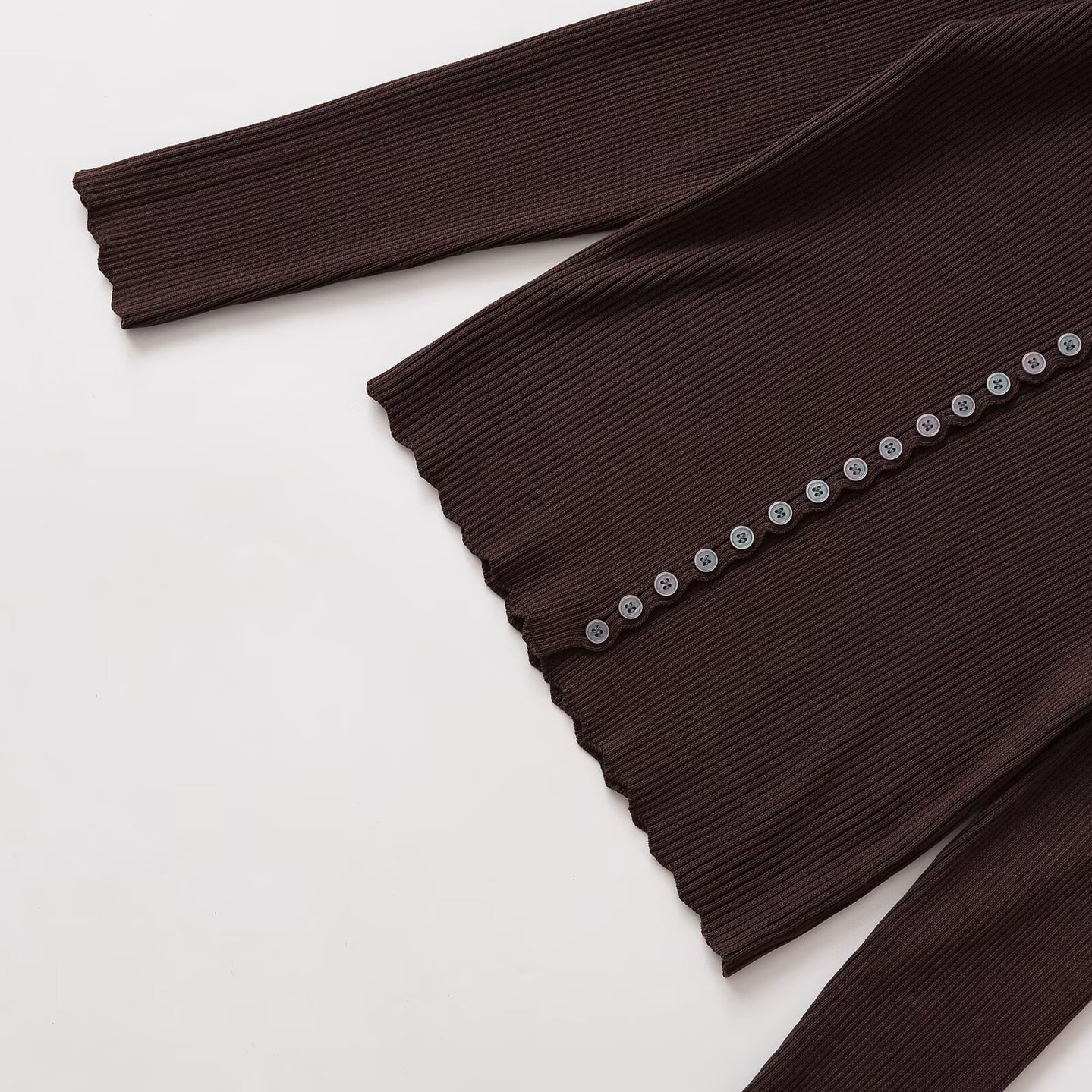 Ribbed Knit Top Long Sleeve Button Crewneck Sweater KUN-00057