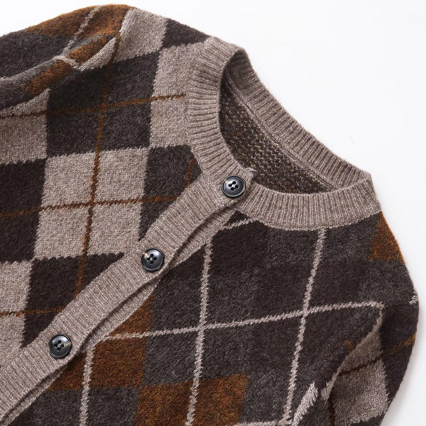 Knit Cardigan Diamond Pattern Classic Fashion KUN-00101