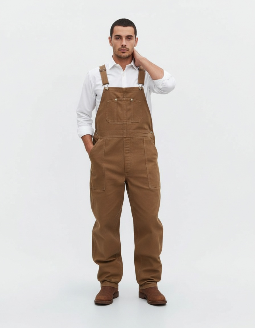 Men's Loose Fit Retro Cargo Sleeveless jumpsuit - Plus Size Casual Multi-Pocket Trousers for Year-Round Wear