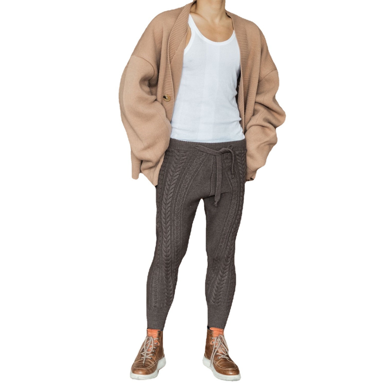 Straight-Leg Wool Blend Casual Trousers for Men - Breathable Mid-Waist Design