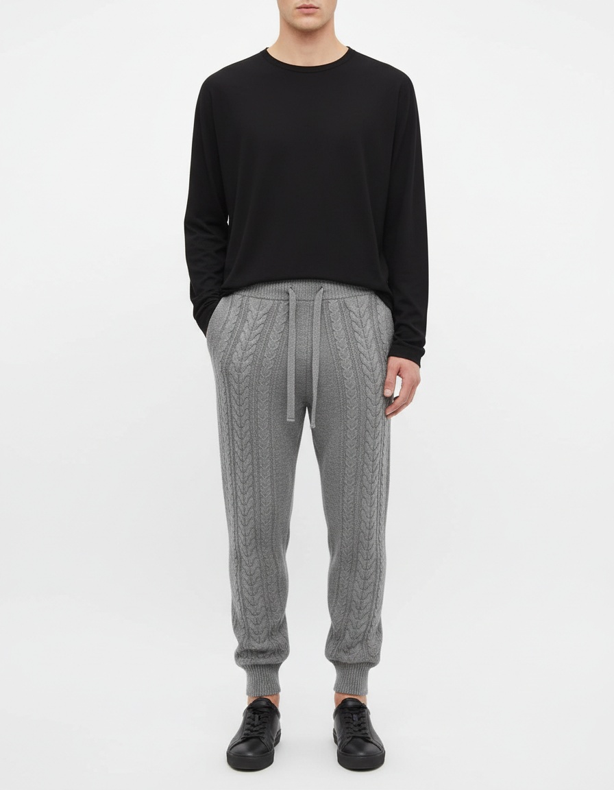 Straight-Leg Wool Blend Casual Trousers for Men - Breathable Mid-Waist Design