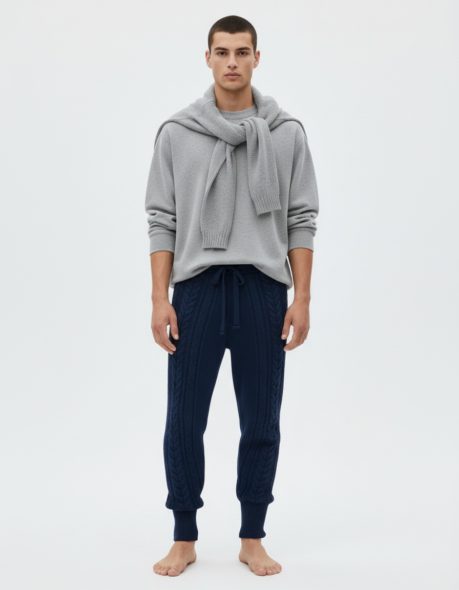 Straight-Leg Wool Blend Casual Trousers for Men - Breathable Mid-Waist Design