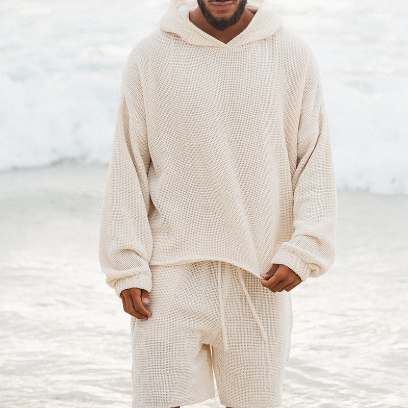 Casual tweedelig setje van katoenmix: lange mouwen met capuchon en korte broek