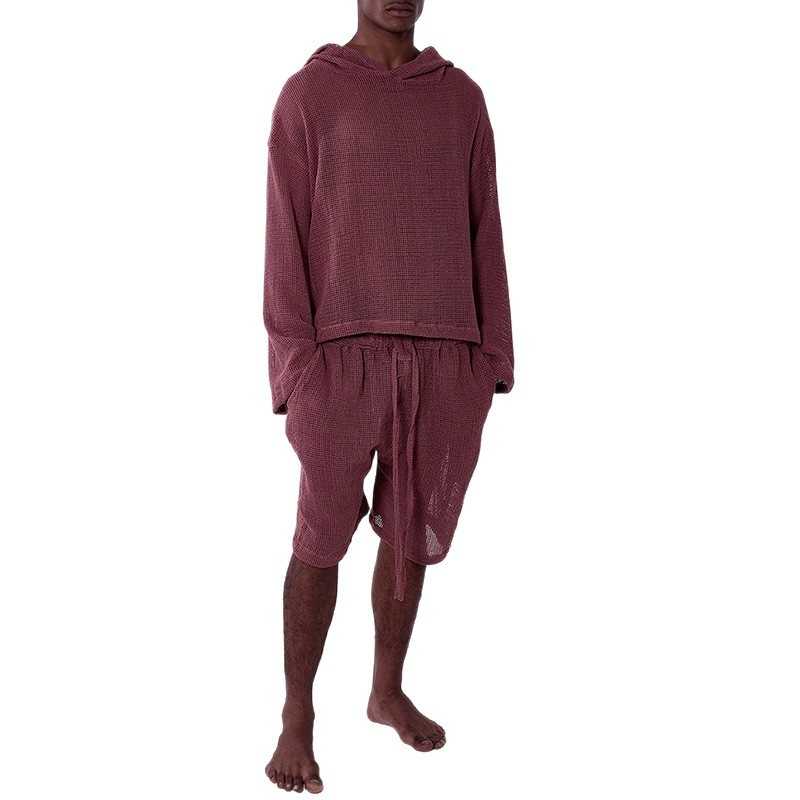 Casual tweedelig setje van katoenmix: lange mouwen met capuchon en korte broek