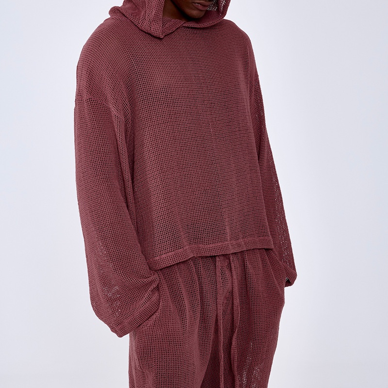 Casual tweedelig setje van katoenmix: lange mouwen met capuchon en korte broek