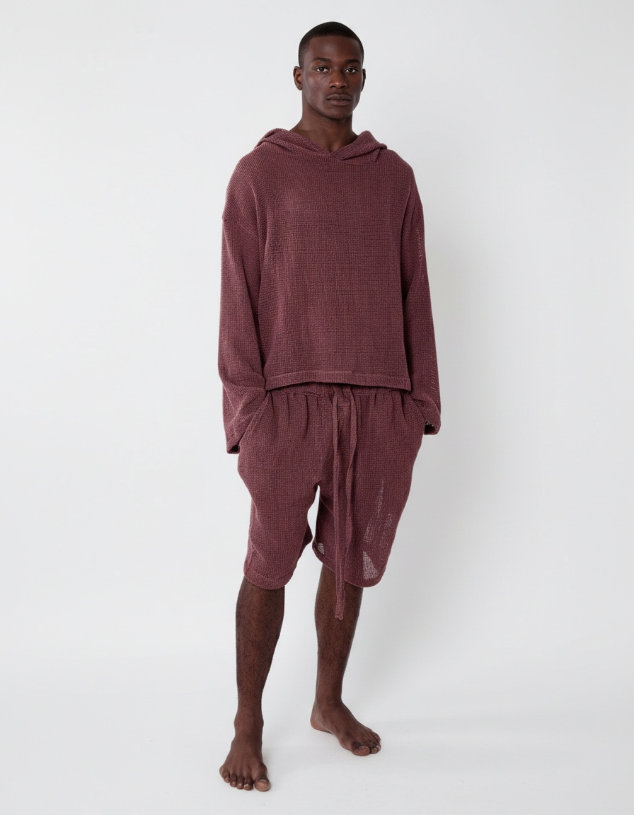 Casual tweedelig setje van katoenmix: lange mouwen met capuchon en korte broek