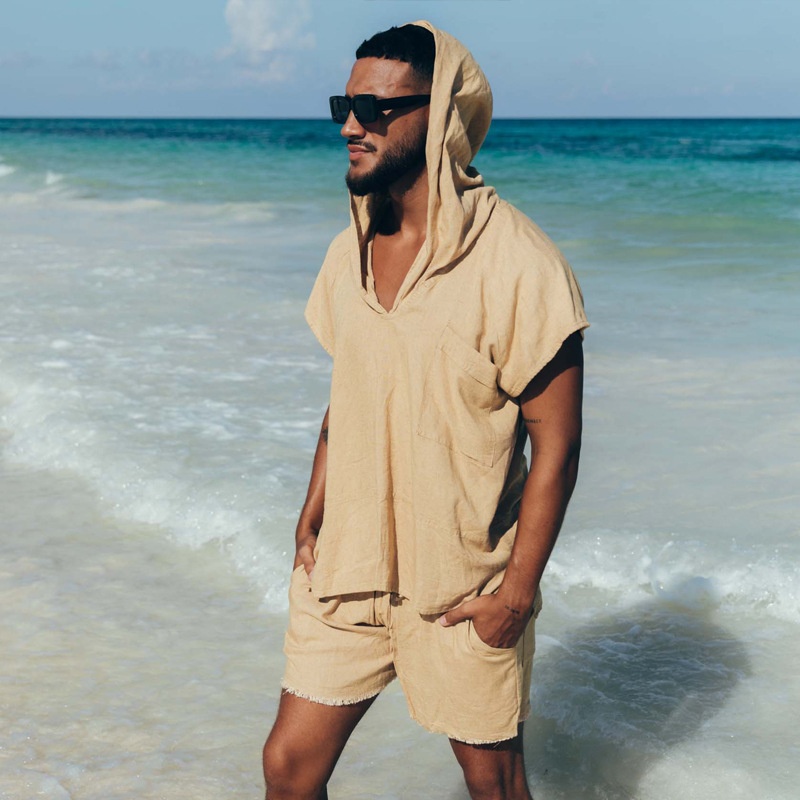 Hooded Cotton Blend Summer Sports Set with Short-Sleeve T-Shirt and Shorts for Casual Training