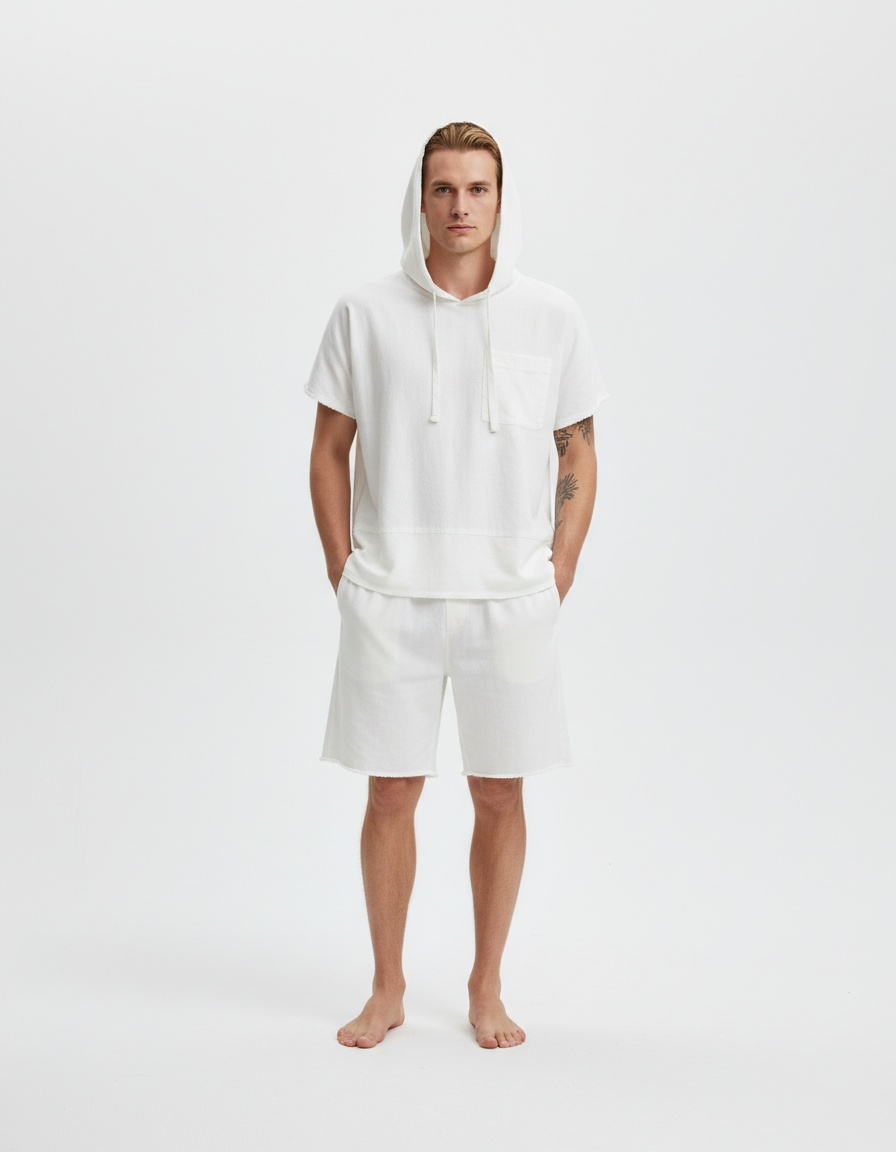 Hooded Cotton Blend Summer Sports Set with Short-Sleeve T-Shirt and Shorts for Casual Training