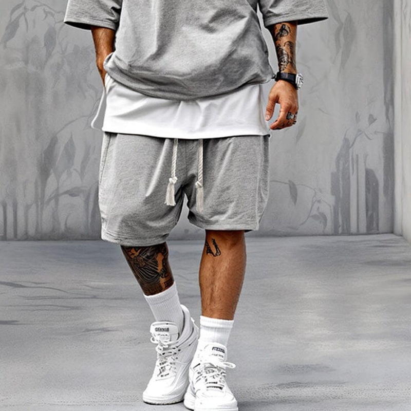 Men's Loose Fit Breathable Polyester with V-Neck Short Sleeves Tee and Shorts Casual Set