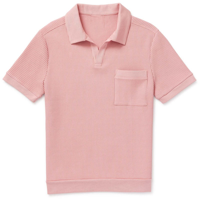 Cotton Blend Solid Pink Short-Sleeve Shirt and Shorts Breathable Casual Set for Menswear