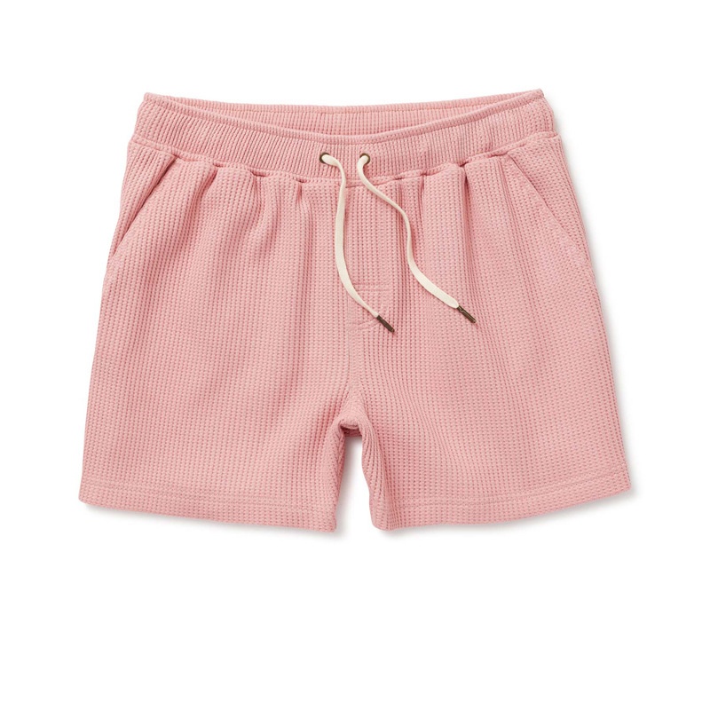 Cotton Blend Solid Pink Short-Sleeve Shirt and Shorts Breathable Casual Set for Menswear