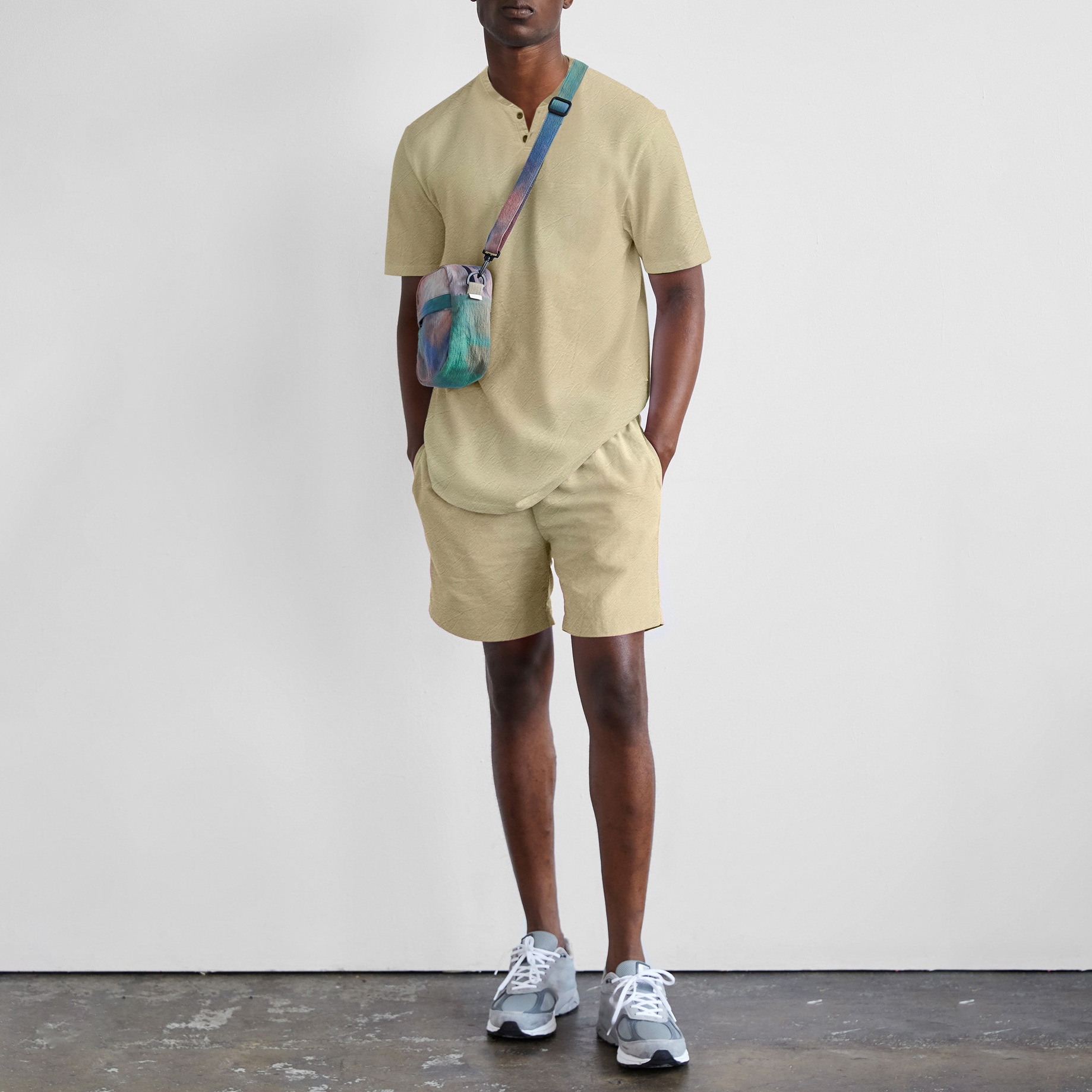 Linen Blend Casual Beach Short Sleeves Tee and Shorts Set - Breathable Menswear for Vacation Comfort