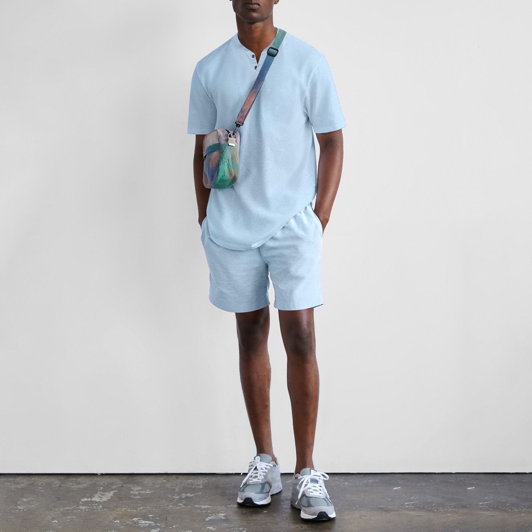 Linen Blend Casual Beach Short Sleeves Tee and Shorts Set - Breathable Menswear for Vacation Comfort