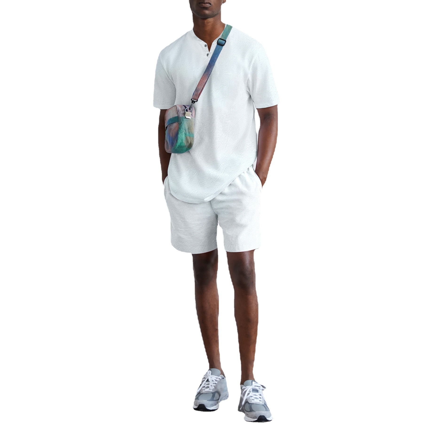 Linen Blend Casual Beach Short Sleeves Tee and Shorts Set - Breathable Menswear for Vacation Comfort
