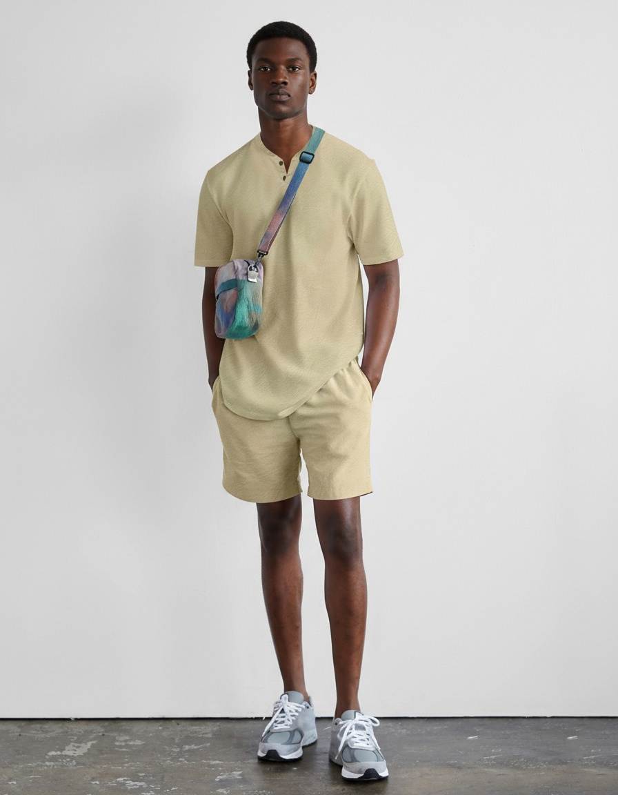 Linen Blend Casual Beach Short Sleeves Tee and Shorts Set - Breathable Menswear for Vacation Comfort