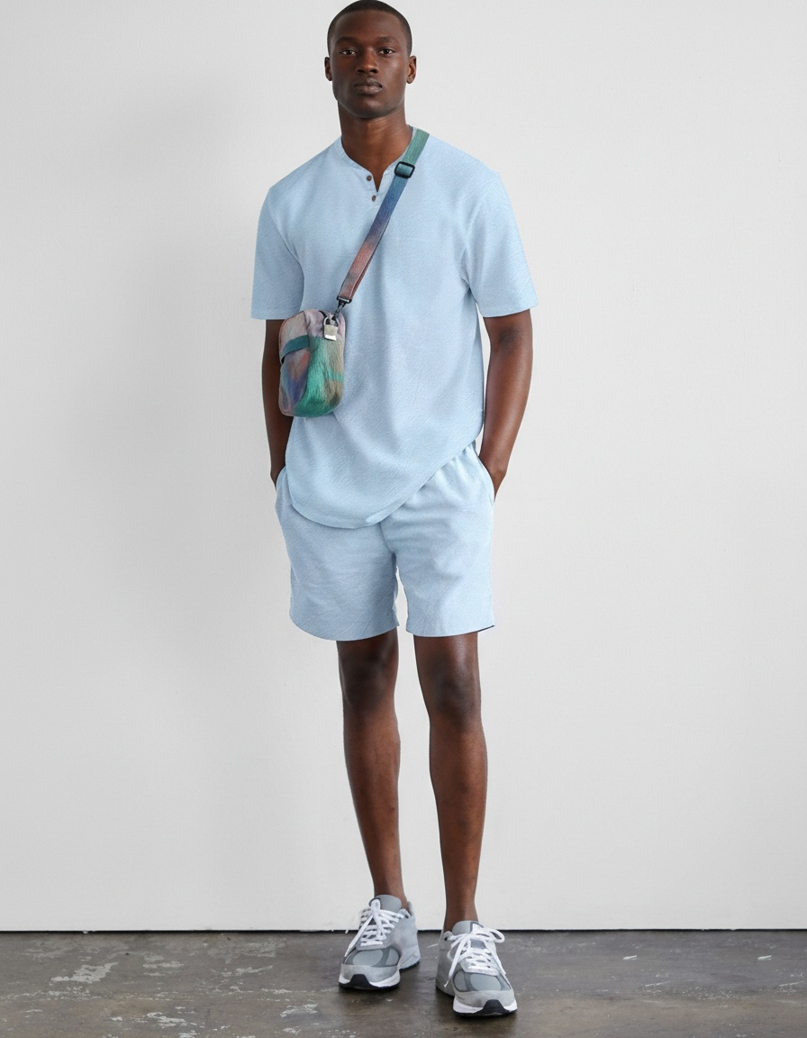 Linen Blend Casual Beach Short Sleeves Tee and Shorts Set - Breathable Menswear for Vacation Comfort