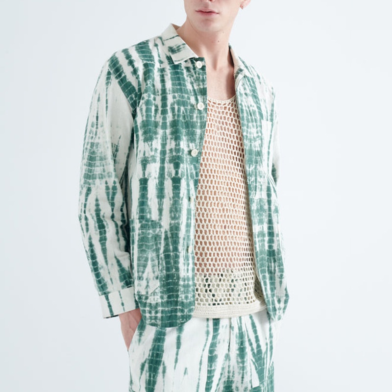 Printed Loose Fit Breathable Polyester Blend Shirt and Shorts Casual Spring Menswear Set