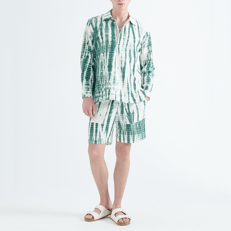 Printed Loose Fit Breathable Polyester Blend Shirt and Shorts Casual Spring Menswear Set