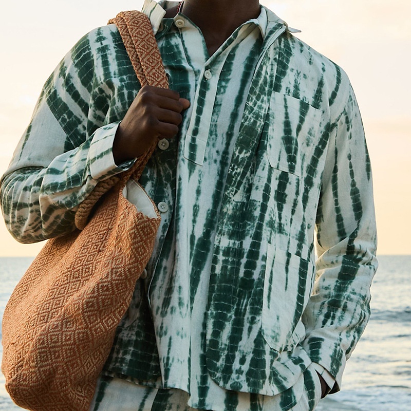 Printed Loose Fit Breathable Polyester Blend Shirt and Shorts Casual Spring Menswear Set