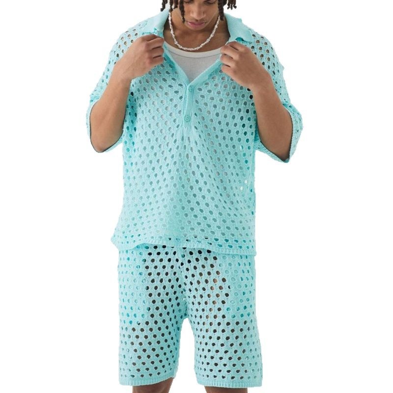 Button-Down Knit Two-Piece Set for Breathable Casual Summer Wear