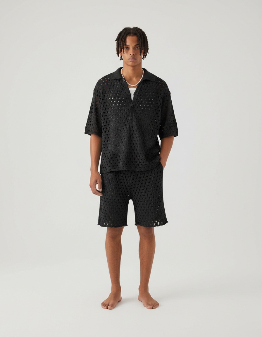 Button-Down Knit Two-Piece Set for Breathable Casual Summer Wear