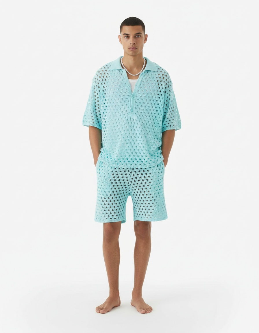 Button-Down Knit Two-Piece Set for Breathable Casual Summer Wear
