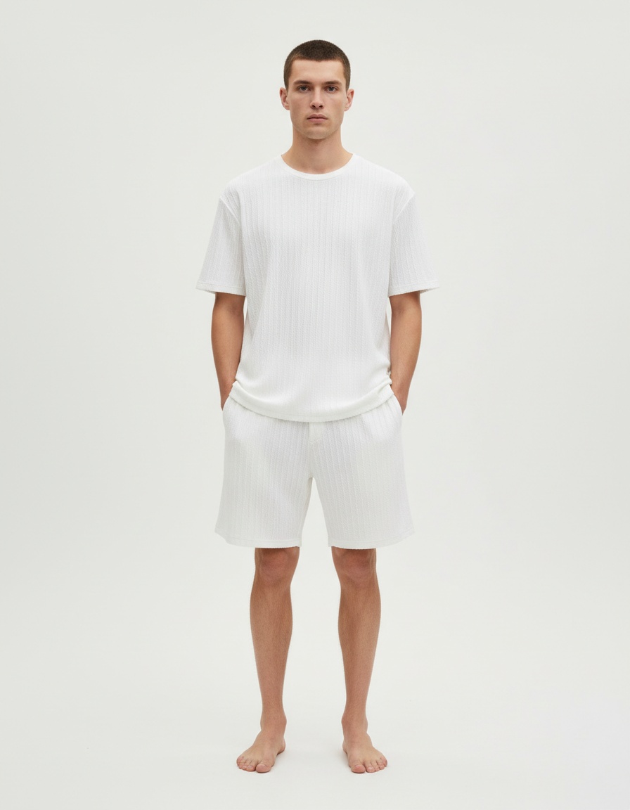 Cotton Blend Striped T-Shirt and Pants Casual Menswear Set