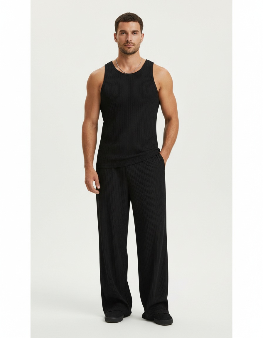 Sleeveless Knitted Vest and Trousers Solid Color Two-Piece Sports Casual Menswear Set