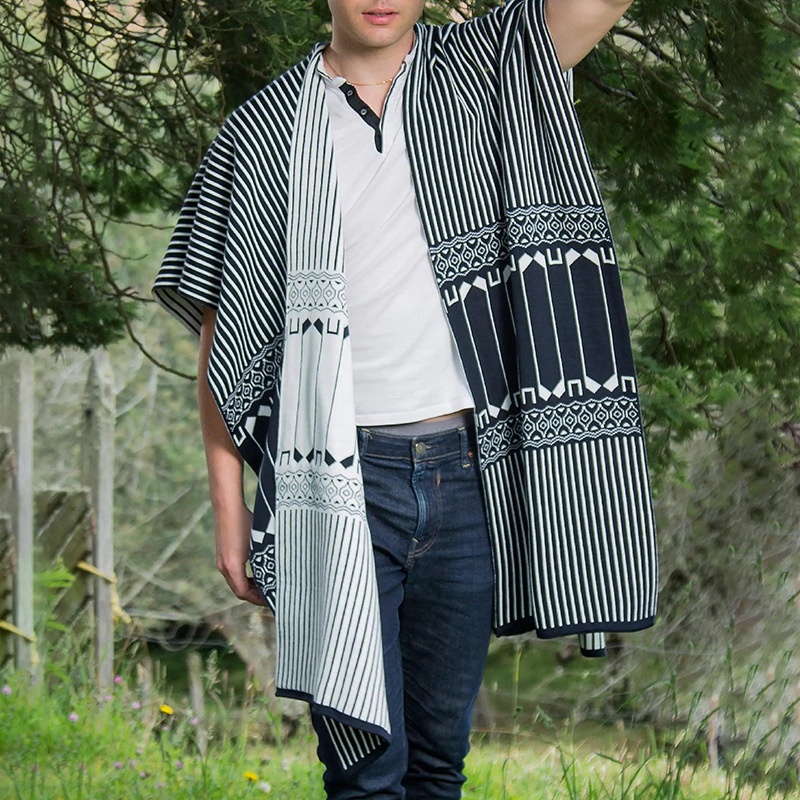 Retro Ethnic Print Loose Fit Men's Cape - Breathable Casual Menswear