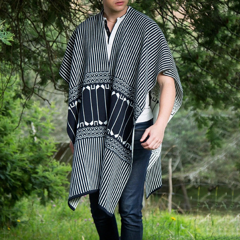 Retro Ethnic Print Loose Fit Men's Cape - Breathable Casual Menswear