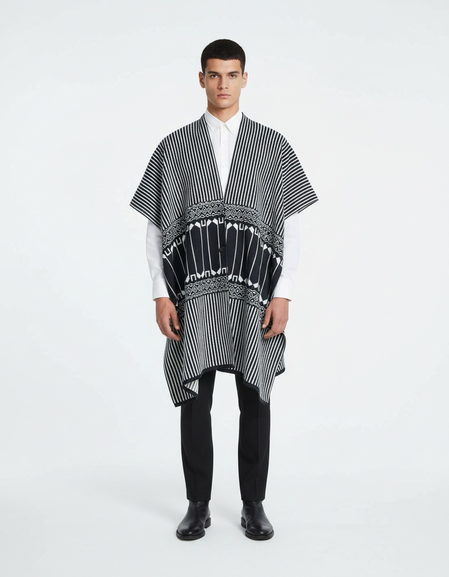 Retro Ethnic Print Loose Fit Men's Cape - Breathable Casual Menswear