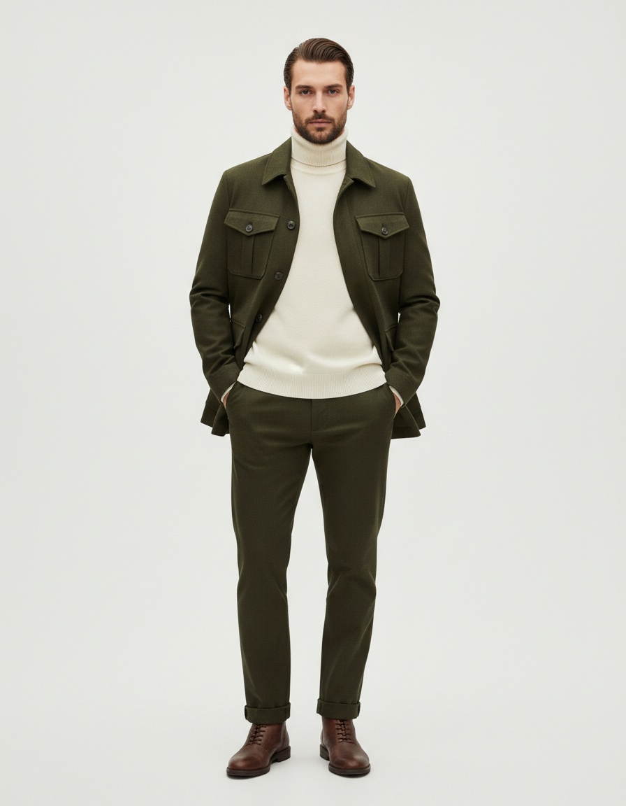 Heren trenchcoat van wolmix met opstaande kraag, enkele rij knopen en middellange lengte, geschikt voor casual winterkleding.