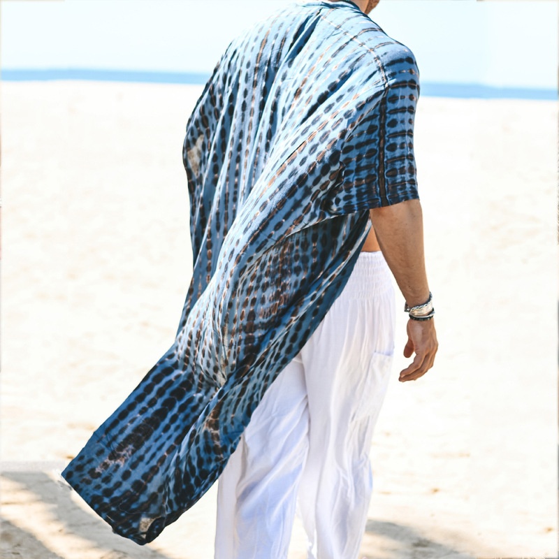 Loose Fit Mid-Length Plaid Cape Coat for Men's Breathable Casual Menswear