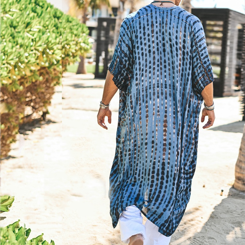 Loose Fit Mid-Length Plaid Cape Coat for Men's Breathable Casual Menswear