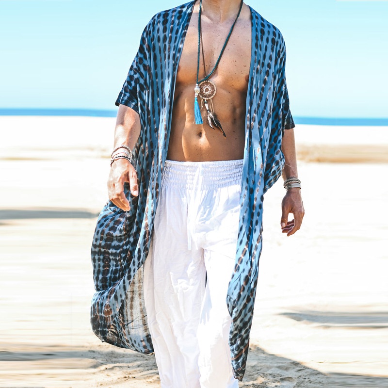 Loose Fit Mid-Length Plaid Cape Coat for Men's Breathable Casual Menswear