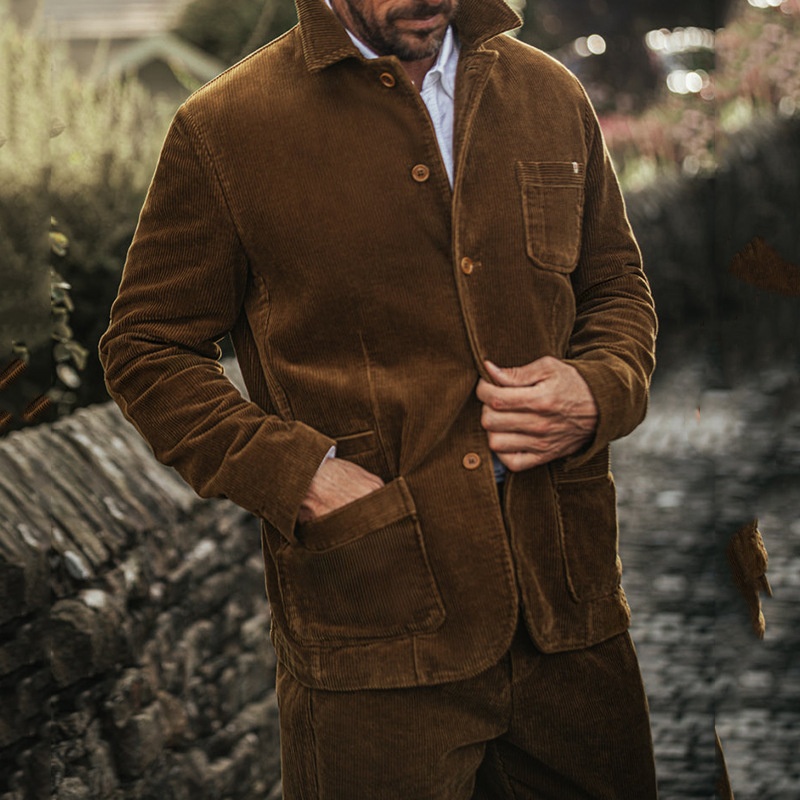 Slim Fit Business Casual Winter Jacket with Breathable Cotton Blend and Lapel Collar