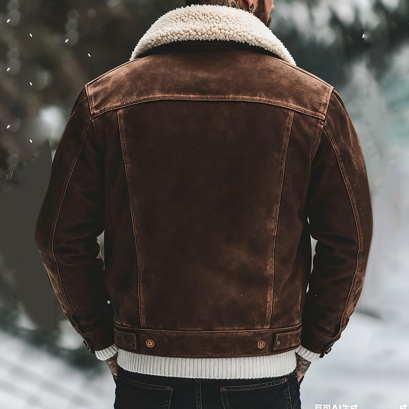 Corduroy Retro Patchwork Jacket with Fleece Collar - Casual Wear