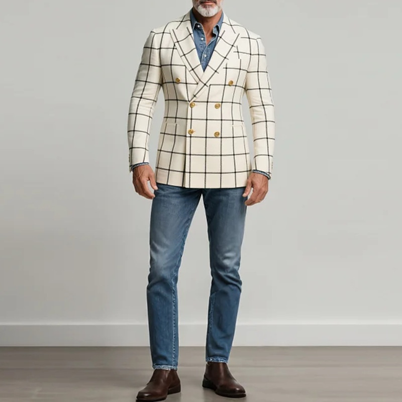 Slim Fit Plaid Suit Jacket for Winter Casual Business Wear