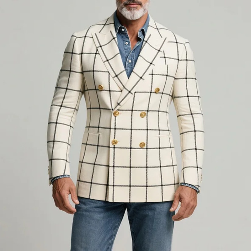 Slim Fit Plaid Suit Jacket for Winter Casual Business Wear