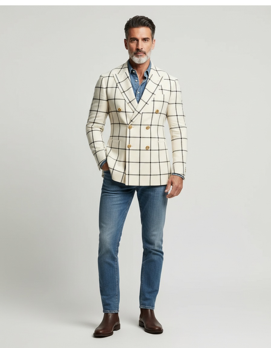 Slim Fit Plaid Suit Jacket for Winter Casual Business Wear