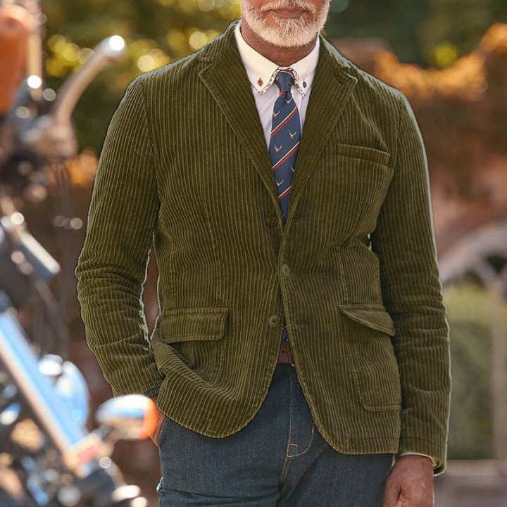 Corduroy Solid Color Casual Winter Jacket for Men with Slim Fit Design