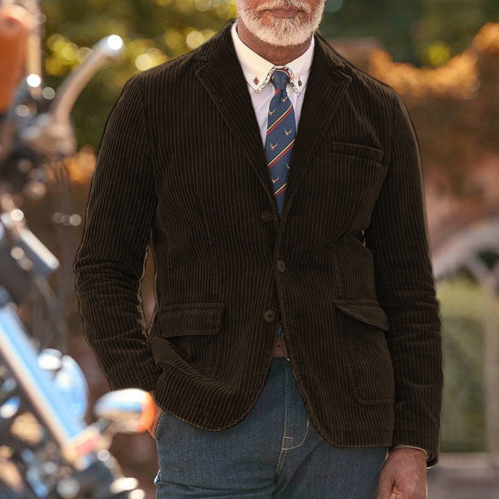 Corduroy Solid Color Casual Winter Jacket for Men with Slim Fit Design