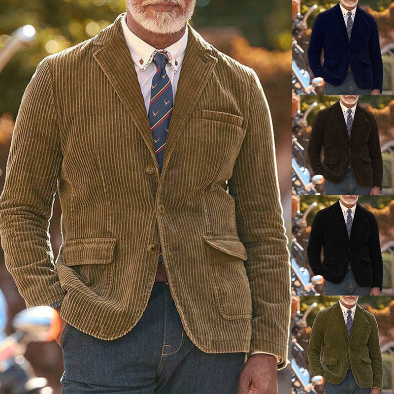 Corduroy Solid Color Casual Winter Jacket for Men with Slim Fit Design